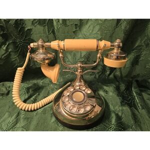 Vintage Rotary Dial Landline Desk Phone Victorian French Style Brass Base Decor